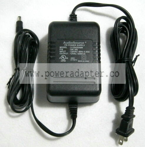 Audio Source U120420AB6 AC Adapter P/N SW 380 ITE Power Supply 12VAC 4200mA Model: U120420AB6 Output Voltage: 12V T
